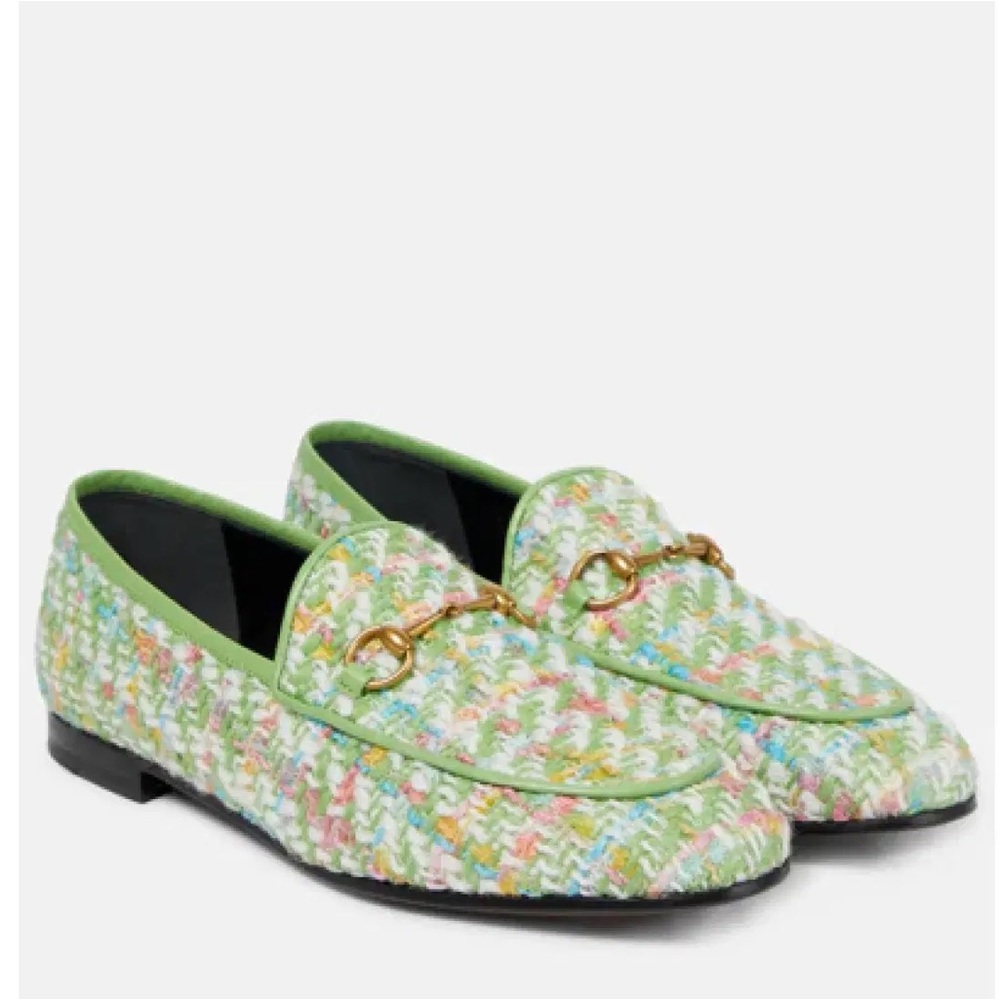New Gucci Jordaan Multicolour Tweed Women's Loafers